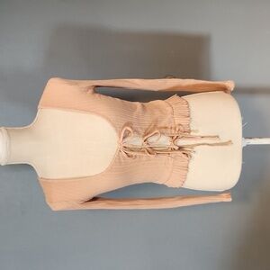 Topshop ribbed cropped corset style scoop neck 3 tie front lettuce hem c…